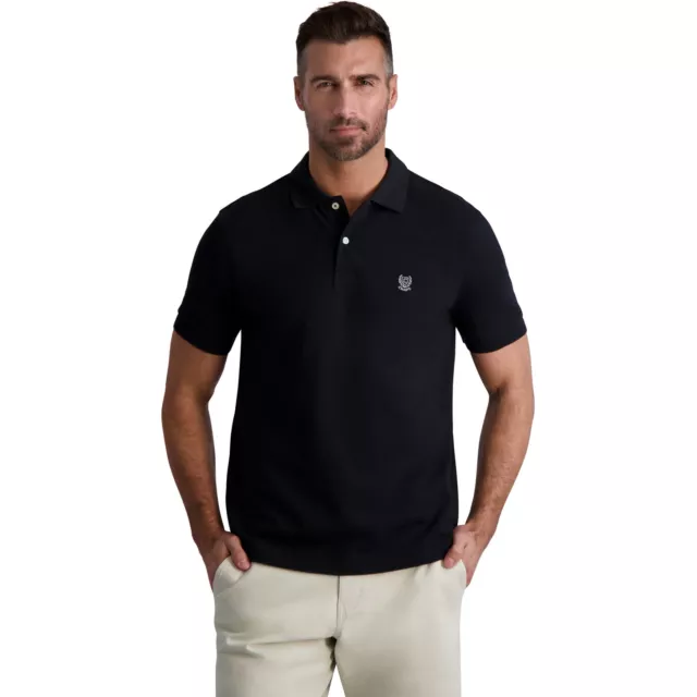 Chaps Men's Black Short Sleeve Classic Fit Solid Pique Collared Polo T-Shirts: L