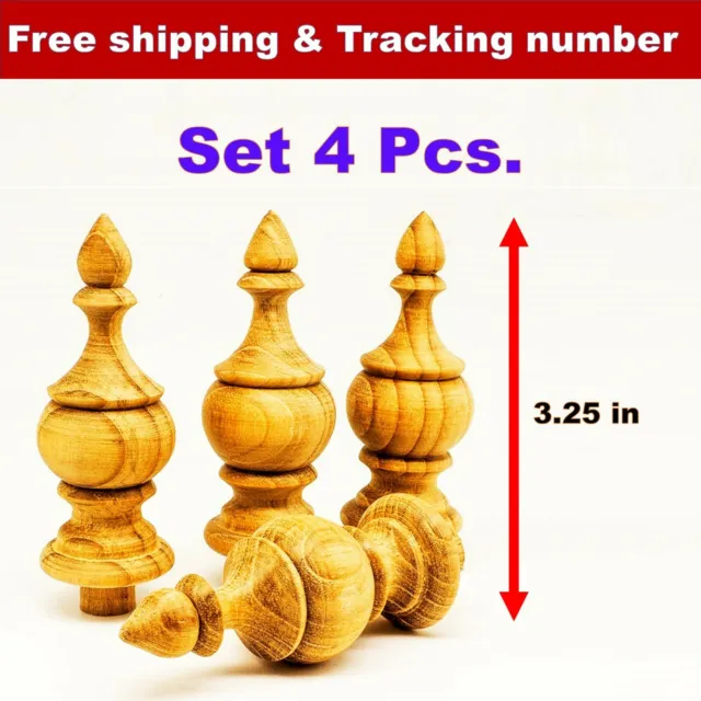 4x Wooden Teak Finials Replacement Antique Clock Bed post Furniture Decor DIY