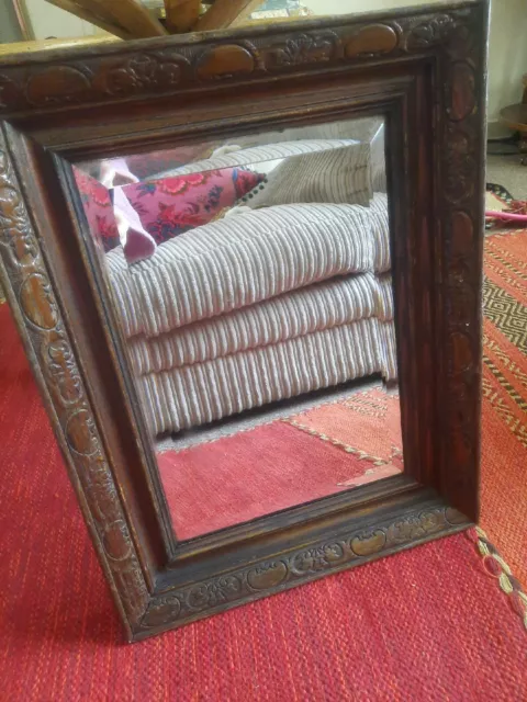 Vintage old  CARVED WOODEN FRAMED WALL MIRROR size15 inch wide 18 inch down 2