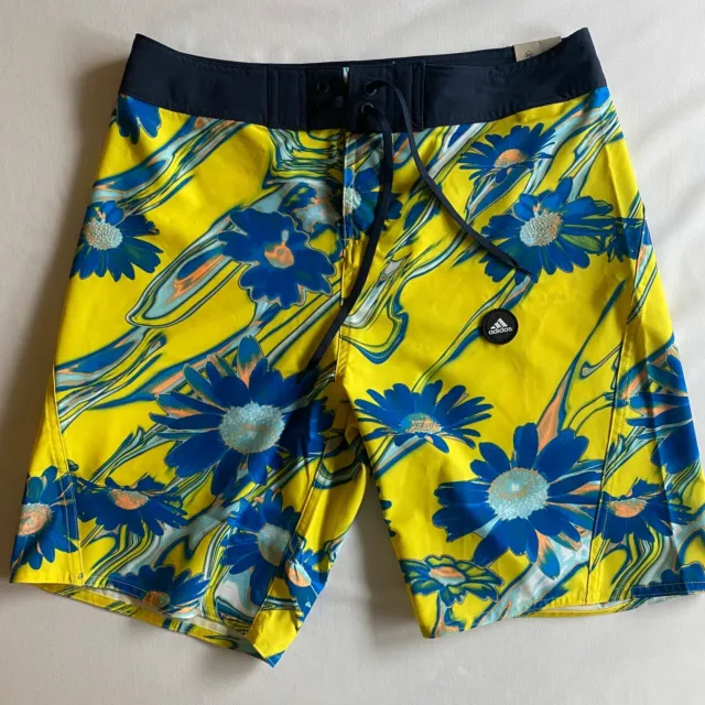 Adidas Positivsea Tech Board Shorts Mens Size 30 Yellow Floral Swimwear Summer