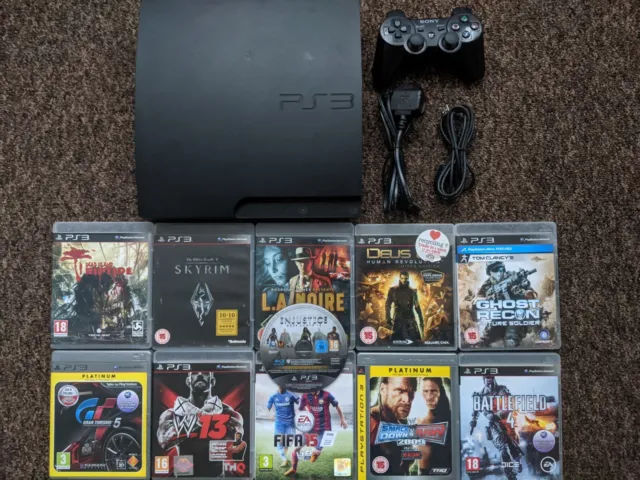 Sony PlayStation 3 Slim Console 160 GB Black Controller & 10 Games Bundle VGC