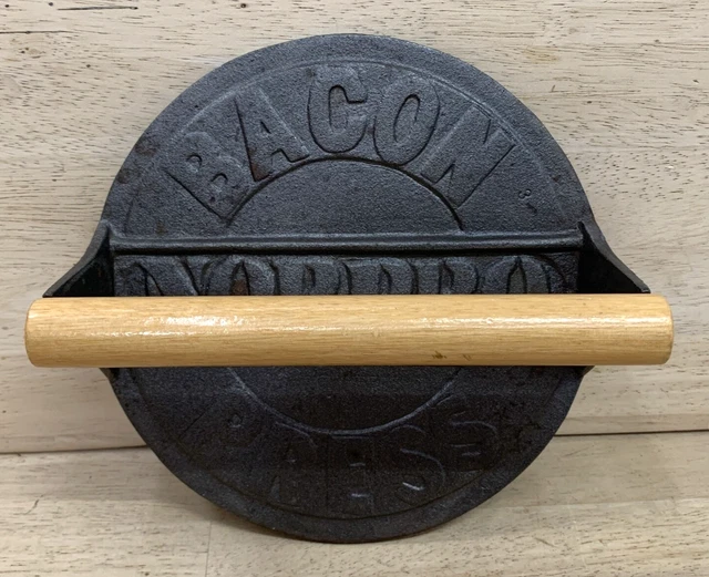 Vintage Cast Iron Grill Press Heavy Duty Bacon Press Wood Handle~NORPRO