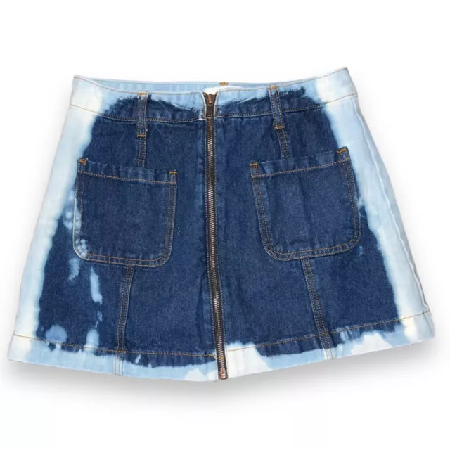 Forever 21 Los Angeles Womens Full Zip Denim Blue Jean Mini Skirt Size 27 EUC
