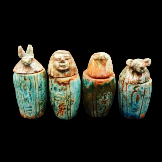 Antique Egyptian Faience/Stone Set 4 Canopic Jars (Organs Storage Statues)_SMALL