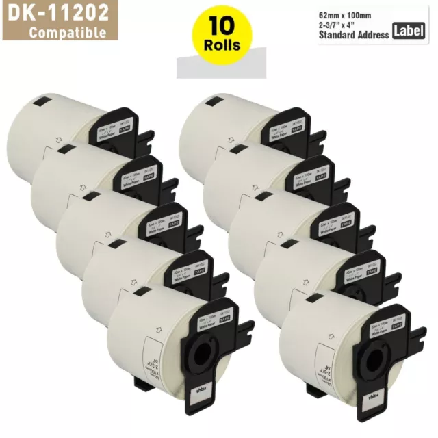 10 X Thermal label DK-11202 62mm x 100mm 300 labels/roll Compatible Brother QL