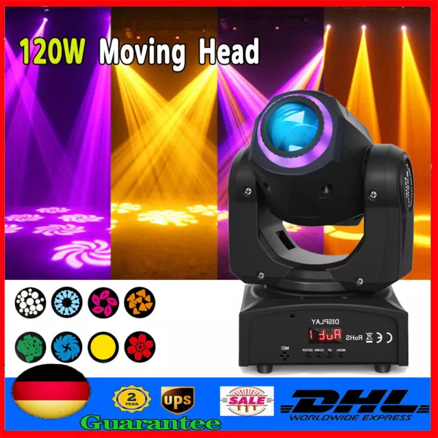 Moving Head Bühnenlicht 120W RGB LED 8 GOBO Spot DMX DJ Disco Bühnenbeleuchtung