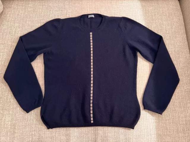 MALO 100% Cashmere Navy Blue White Stripe Detail Sweater sz 46
