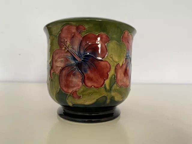 Moorcroft Pottery Hibiscus Pattern Planter with Small Hibiscus Pattern Vase