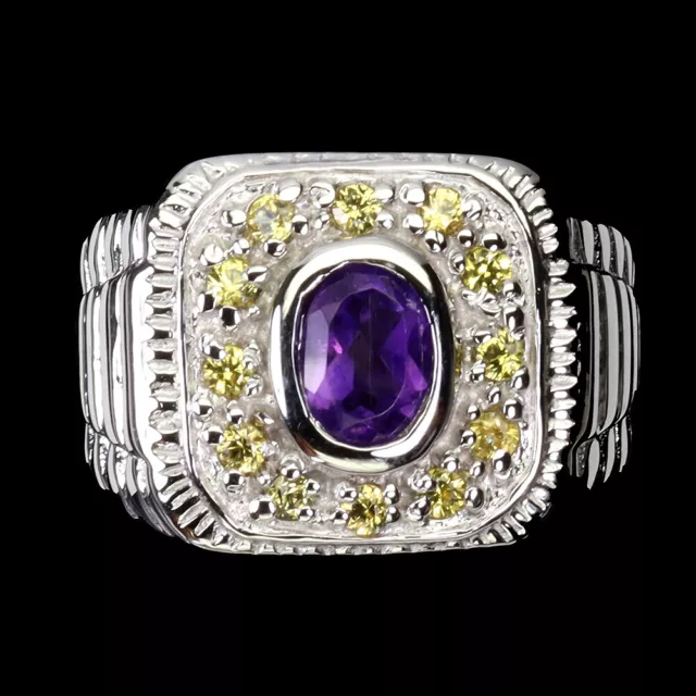 Non Chauffé Ovale Violet Améthyste 7x5mm Saphir 925 Bague en Argent Taille 8