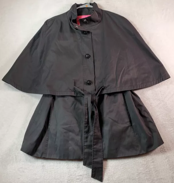 Betsey Johnson Capelet Jacket Coat Womens XL Black Belted Pockets Button Front