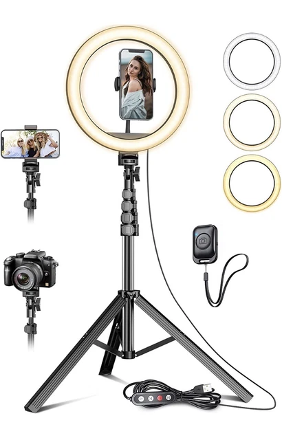 Kit Anneau Lumineux Selfie 10" Avec Trépied Téléphone - 40 Modes RGB & 10 Niveaux Luminosité - Parfait Pour YouTube, Maquillage Et Stream
