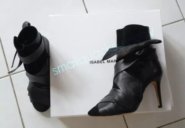 BNIB french ISABEL MARANT Black Leather ANGIE Ankle tie boots booties heels 37