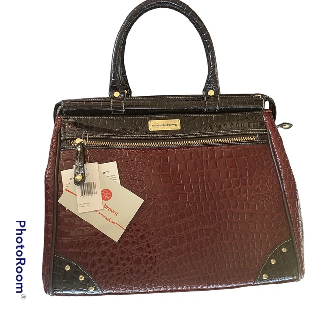 Samantha Brown Croco Burgundy Dowel Bag Large 17×13  NEW with tags!
