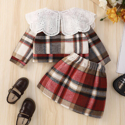 Toddler Baby Girls Check Outfits Set Long Sleeve Tops Gonna Dress Clothes 0-6T 3