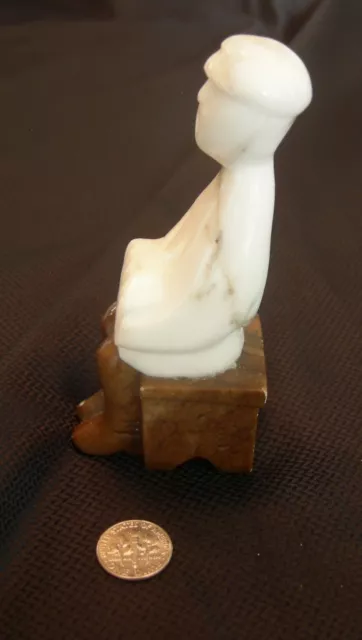 Antique Hand Carved CHINESE MARBLE MAN FIGURE FIGURINE ON STOOL