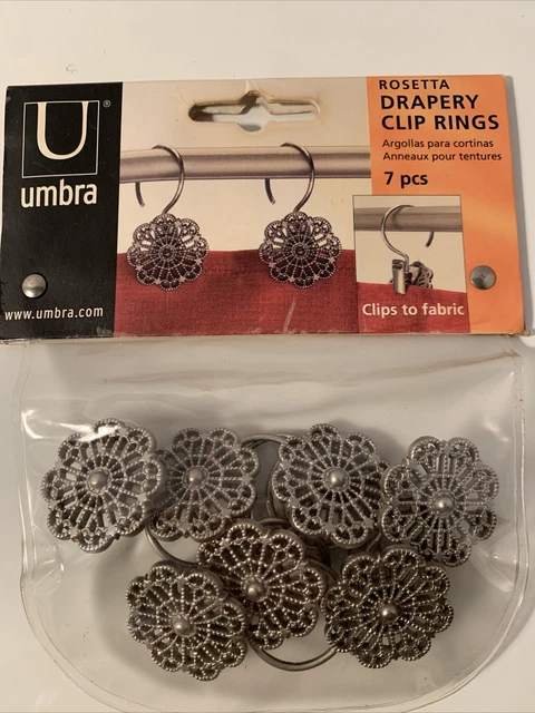 UMBRA Rosetta Curtain Drapery Round Metal Clip Rings Aged Brass Color 7-pc