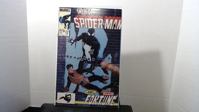 Web of Spider-Man #10 • Black Suit Cover Appearance! Dominic Fortune Marvel 1986