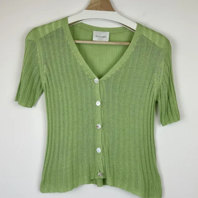Line & Dot Revolve Cardigan Rib Knit Small Womens Short Sleeve Green V Neck NEW