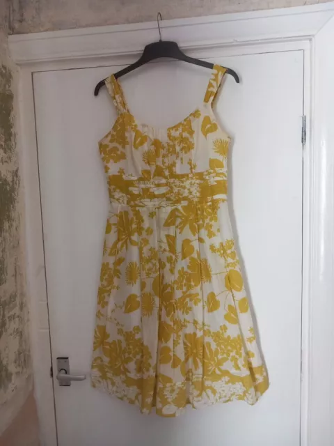 MONSOON.Yellow And White Fit &Flare Summer Dress Size 12. Beautiful Dress