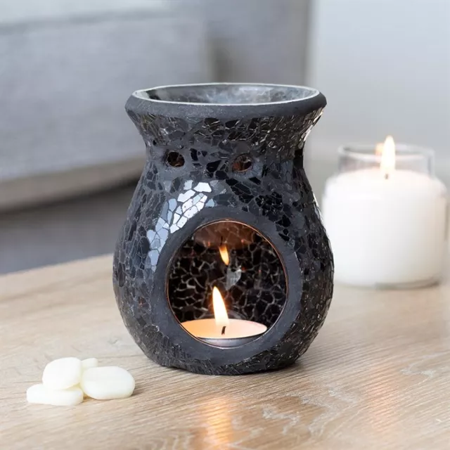 Small Black Crackle Mirrored Glass Oil Burner