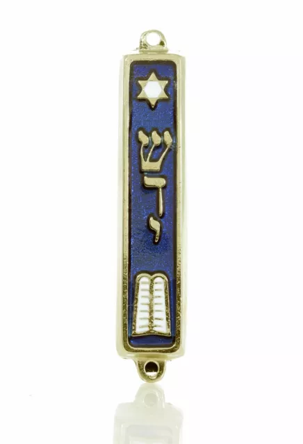 Gold plated Mezuzah Mezuza Blue Case 7cm Judaica Jewish Turah Shaddi  Israel