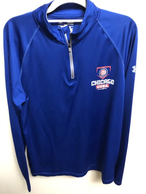 Under Armour Chicago Cubs 1/4 Zip Pullover HeatGear Loose MLB Size Medium Blue