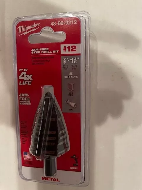 NEW Milwaukee 48-89-9212 #12 Jam-Free Step Drill Bit 7/8”-1 3/8” SEALED