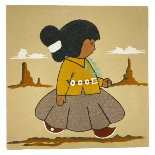 Native American Sand Painting "Navajo Girl" Signed E. Sloan 12" x 12"
