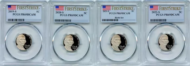 2019 to 2022 Jefferson Nickel Set - PCGS PR69DCAM FS - 4 coins set