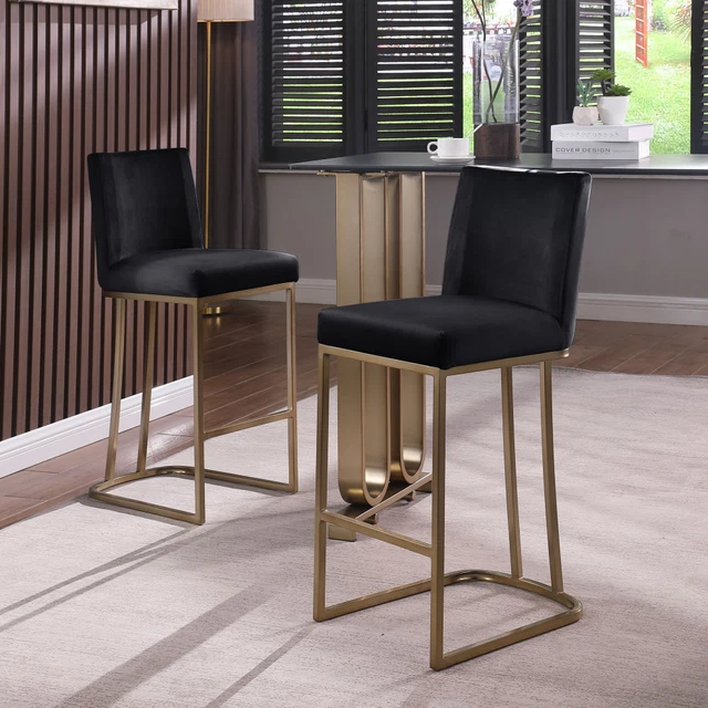 Woker Furniture Bar Stools Set of 2 Counter Height 26 with Back; Gold Brushed