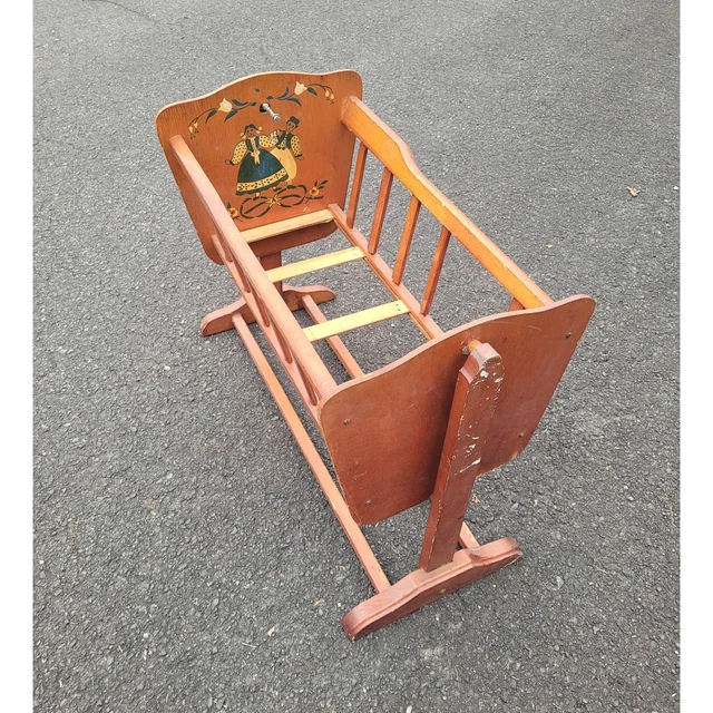Vintage Wooden Baby Infant or Doll Cradle Rocker Bed