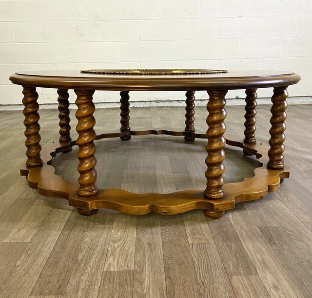 Antique Brazier Brassro Coffee Cocktail Table with Barley Twists and Brass Tray