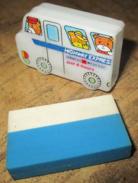 Gomme collector(eraser)- Bus, chat, ours dans son boitier - Vintage années 80'