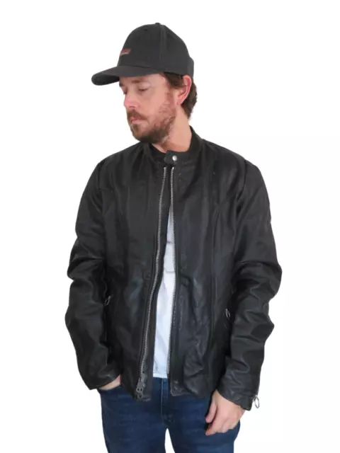 Vintage Brooks Leather Motorcycle Jacket Mens Size 44 Large Black Cafe Racer 70s