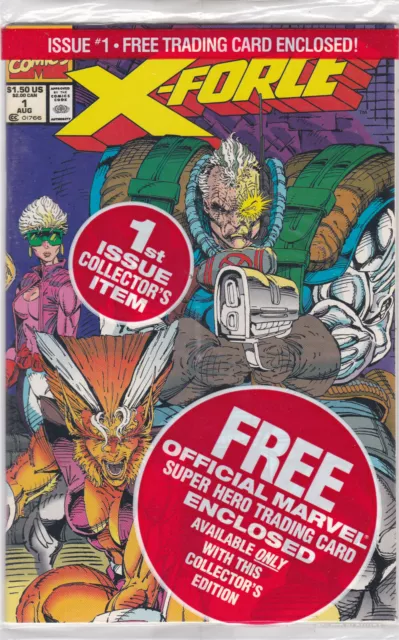 X-Force #1 Nmint Polybagged With Deadpool Trading Card First Print Marvel (1991)