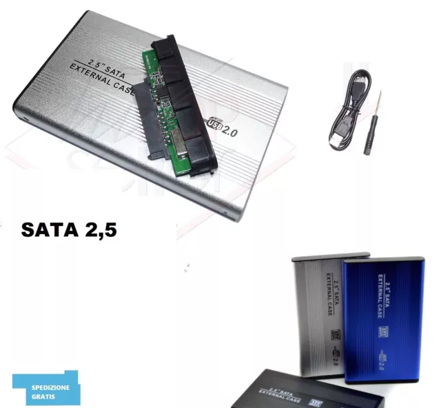 Box Case Slim Esterno Hard Disk 2,5" Sata Hd Hdd Usb 2.0 Cavo Adattatore Drive