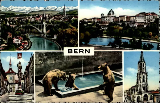 Bern Schweiz Mehrbildkarte ~1950/60 Bären Kirche Stadtansichten u.a. ungelaufen
