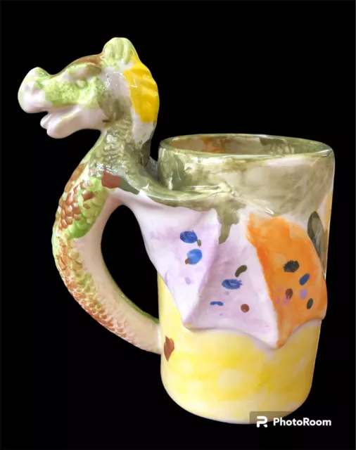 Dragon Sculpted  Ceramic Dragon Goblet Mug Cup Vase Pottery App 9” Tall