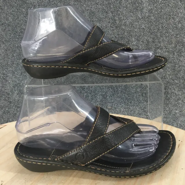 Born Sandals Womens 6 M Open Toe Flip Flop Flats W61577 Black Leather Slip On