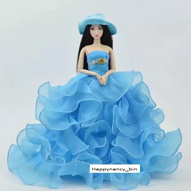 Popular Barbie Doll sized Cloth/Accessory@one Fashion Blue Dress+1 HAT@Best xmas