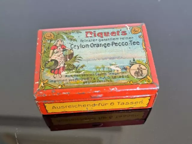 Alte original Blechdose Tee Riquet, Teedose, Probedöschen, tin can, tea tin