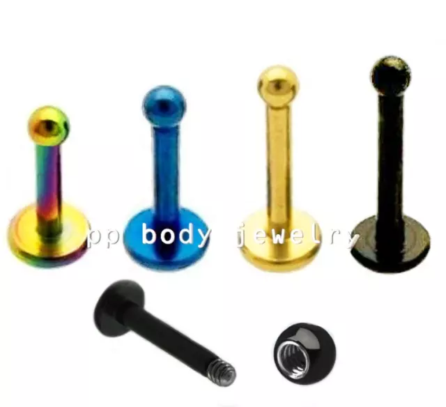 1PC. 16G 2.5mm Ball Top Anodized Surgical Steel Tragus Labret Stud 1/4"-1/2"