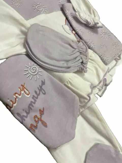 newborn 0-3m baby girl Purple Layette 5pc Set Trousers Top Mittens Hat Bib New 2