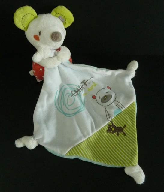 6- Doudou Pommette Intermarche Souris Mouchoir Blanc Vert Chut On Dort Ours Ttbe