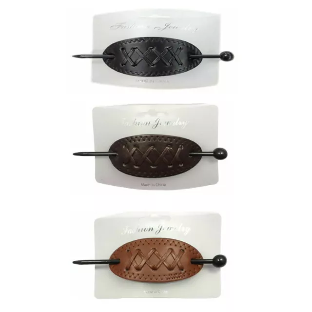 Faux Leather Slide Hair Clip Barrette Hair Buckle with Hair Stick Oval Shape