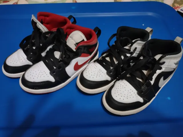 2 Pairs Of Kids Nike Air Jordan 1 Mid PS Size 13 C