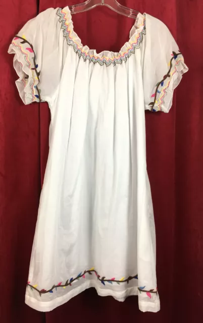 NWOT L Lu LuVia White Cotton Floral Peasant Mexican Style Dress Pockets 3