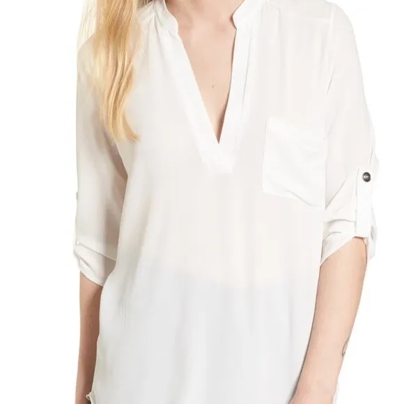 All In Favor Womens White Perfect Henley Tunic Top High Low Size XS, NWT Ivory
