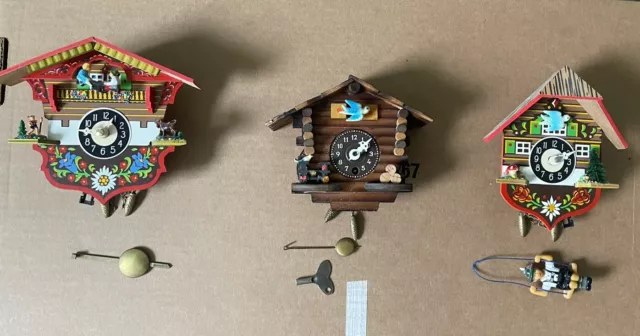 Lot Of 3 Vintage Miniature Cuckoo Clocks- 2 Engstler, 1 Unknown