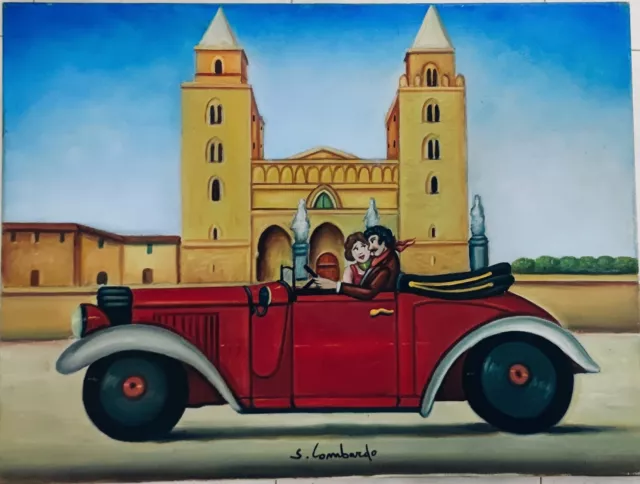 Salvo Lombardo - GITA A CEFALU'- olio su tela - cm 60 x 80